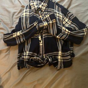 crop navy blue and white flannel top